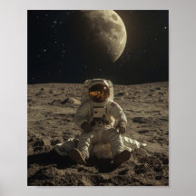 月面に座る宇宙飛行士