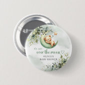 月面に男女兼用緑と金ゴールド 缶バッジ (正面&裏面)