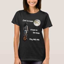 月面に立つ女性宇宙飛行士とギター Tシャツ
