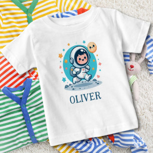 月面のかわいい宇宙飛行士 ベビーTシャツ