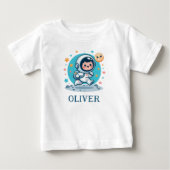 月面のかわいい宇宙飛行士 ベビーTシャツ (正面)