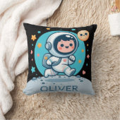 月面のかわいい少年宇宙飛行士 クッション (ブランケット)