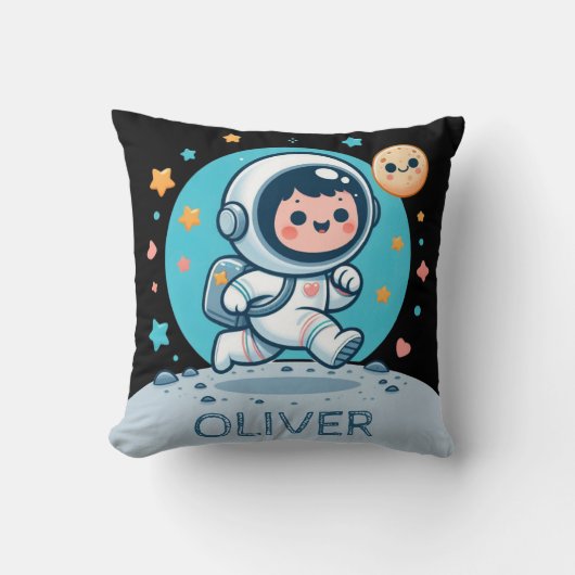 月面のかわいい少年宇宙飛行士 クッション (正面)