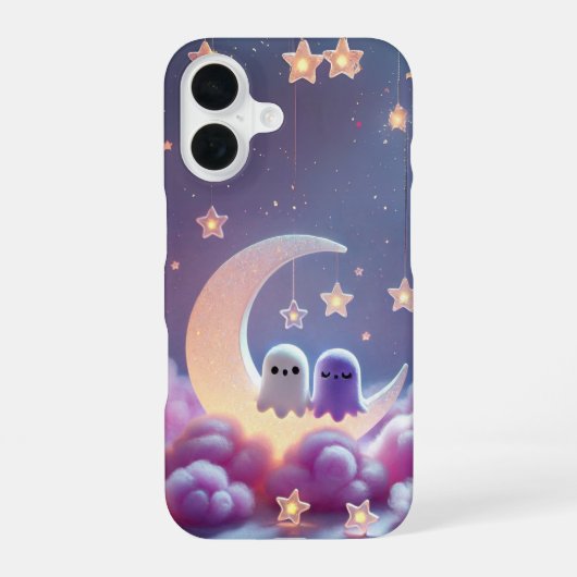 月面のカップル幽霊デザイン iPhone 16ケース (裏面)