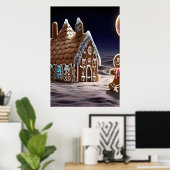 月面のギンガーブレッドの家 | AIアートポスター ポスター (ホームオフィス)