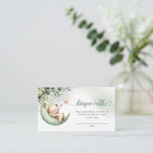 月面の上に水色のユーカリのテディベア エンクロージャーカード (スタンド正面)