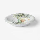 月面の上に水色のユーカリのテディベア ペーパーボウル (傾斜あり)