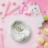 月面の上に水色のユーカリのテディベア ペーパーボウル (パーティー)