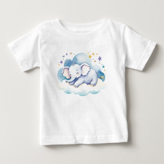 月面の可愛い赤ちゃん象 - ベビーTシャツ (正面)