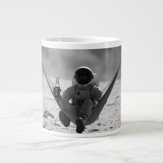 月面の宇宙飛行士とビール ジャンボコーヒーマグカップ (正面)