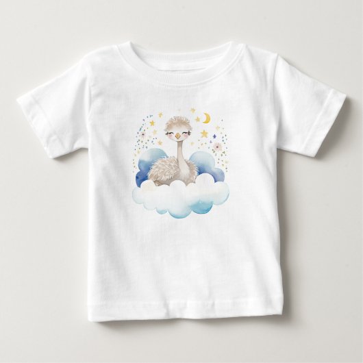 月面の愛らしいダチョウの赤ちゃん – ベビーTシャツ (正面)