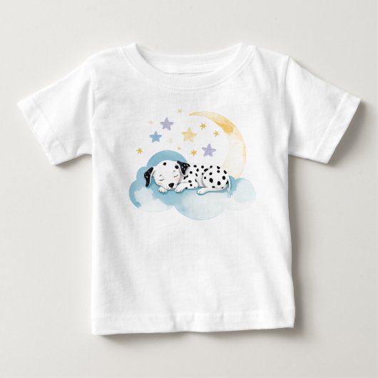 月面の愛らしいダルメシアン仔犬 – ベビーTシャツ (正面)