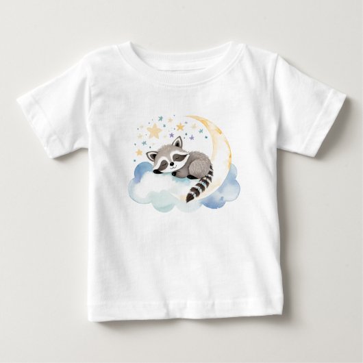 月面の愛らしい赤ちゃんアライグマ – ベビーTシャツ (正面)