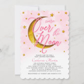 月面の星空ピンクの金ゴールドベビーガールシャワー 招待状 (正面)