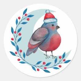 月面の水色クリスマスブルーバード ラウンドシール
