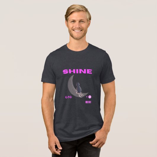 月面の輝く猫Tシャツ トライブレンドTシャツ (正面全面)
