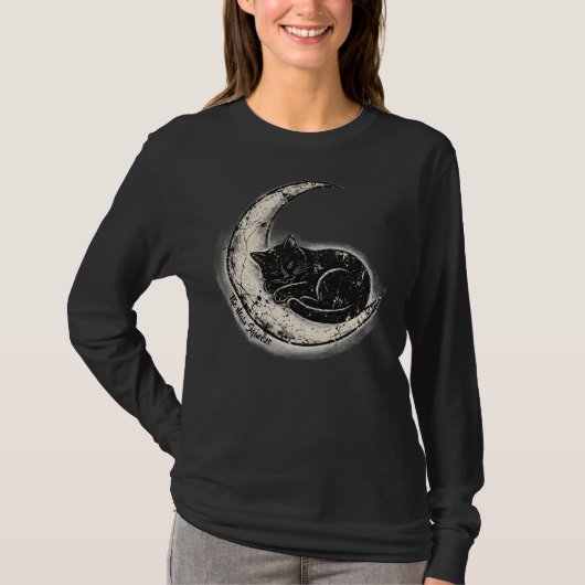 月面の黒猫Tシャツ Tシャツ (正面)