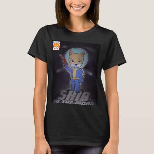 月面へのSHIBクリプト宇宙飛行士柴犬コイン Tシャツ (正面)