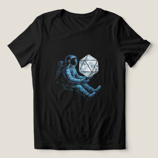 月面サイコロを持つ宇宙飛行士 トライブレンドTシャツ (デザイン正面)