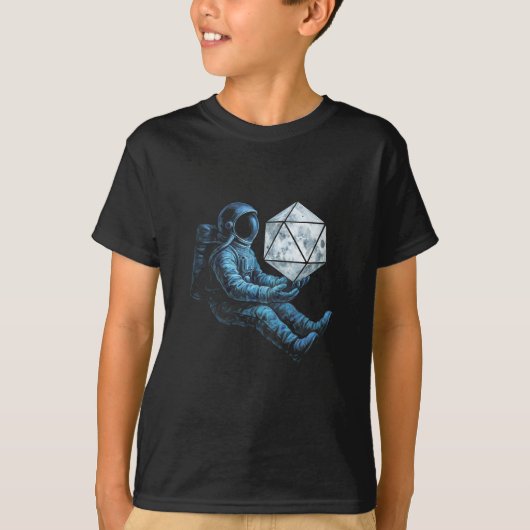 月面サイコロを持つ宇宙飛行士 Tシャツ (正面)