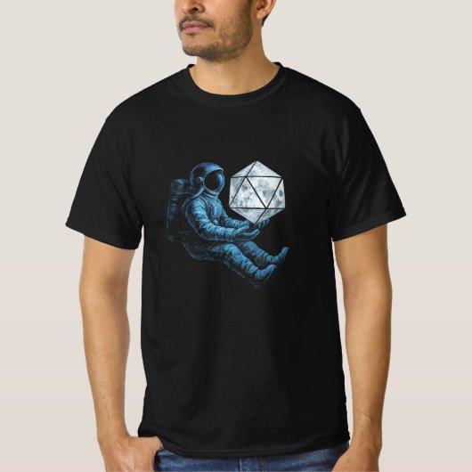 月面サイコロを持つ宇宙飛行士 Tシャツ (正面)