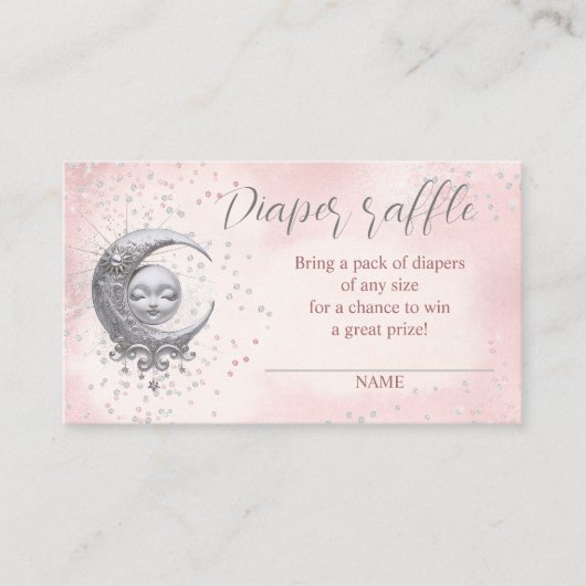 月面ピンクの赤ちゃんシャワーおむつラッフルカード エンクロージャーカード (正面)