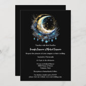 月面ブラックブルー星空エレガント夜 招待状 (正面/裏面)