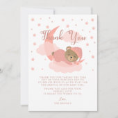 月面上のピンク眠るクマのサンキューカード サンキューカード (正面)