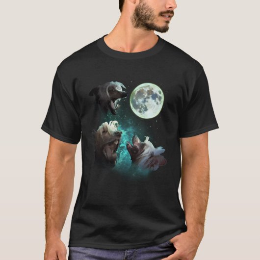 月面中国ので3匹のトキ犬が吠える3匹のオオカミ Tシャツ (正面)