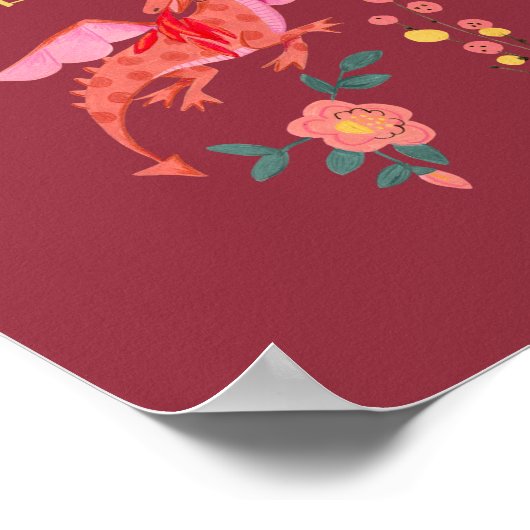 月面中国の新辰年赤 ポスター (角)