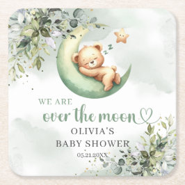 月面男女兼用に水色のテディベア スクエアペーパーコースター