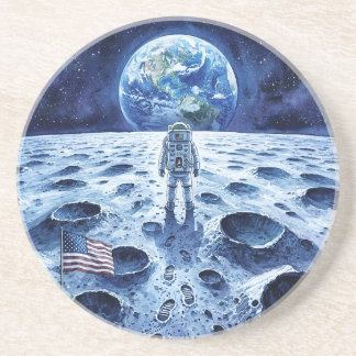 月面着陸 - 宇宙飛行士とアメリカ国旗 コースター
