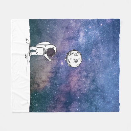 月風船コスモスの星と宇宙の宇宙飛行士 フリースブランケット (正面(横))