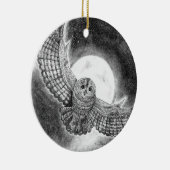 月飛んでいるに照らされた夜のフクロウ セラミックオーナメント (右)