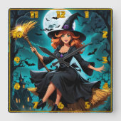 月飛んでいるに照らされた夜をこうもりで通る スクエア壁時計 (正面)