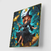 月飛んでいるに照らされた夜をこうもりで通る スクエア壁時計 (傾斜)