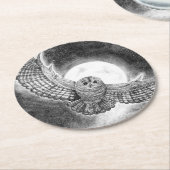 月飛んでいる前のフクロウ ラウンドペーパーコースター (アングル)