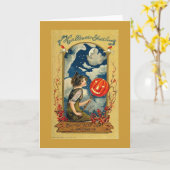 月魔女ハロウィン挨拶 カード (黄色い花)