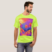 月鮮やか付き森 Tシャツ (正面フル)