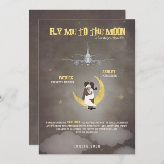 月2の-映画のポスター-結婚式に私を飛ばして下さい 招待状 (正面/裏面)
