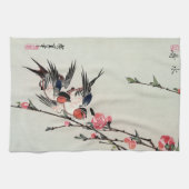 月、つばめおよびモモの花の台所タオル キッチンタオル (横)