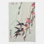 月、つばめおよびモモの花の台所タオル キッチンタオル (縦)
