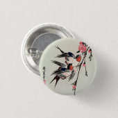 月、つばめおよびモモの花ボタン 缶バッジ (正面&裏面)