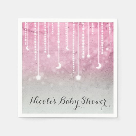 月&スターズシアルベビーシャワーパーティー スタンダードカクテルナプキン (正面)