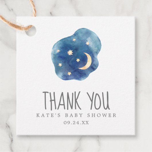 月&スターズボーイベビーシャワーありがとうメッセージカード フェイバータグ (正面)