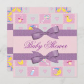 月、ハート、ベビーのおもちゃのベビーガーリーシャワー 招待状 (正面/裏面)