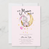 月&バックラビットピンクの女の子の赤ちゃんシャワーへ 招待状 (正面)