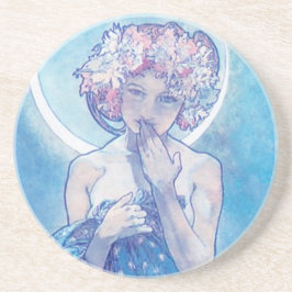 "月"ミュシャブルーサンドストーン海岸 コースター