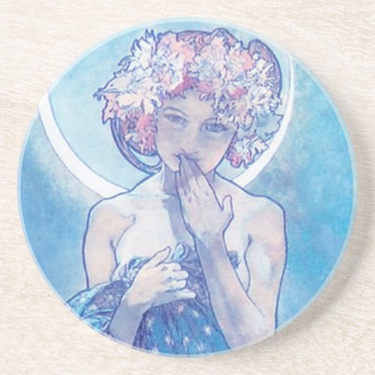 "月"ミュシャブルーサンドストーン海岸 コースター (正面)