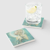 「月」ミュシャ、グリーンストーン・コースター ストーンコースター (横)